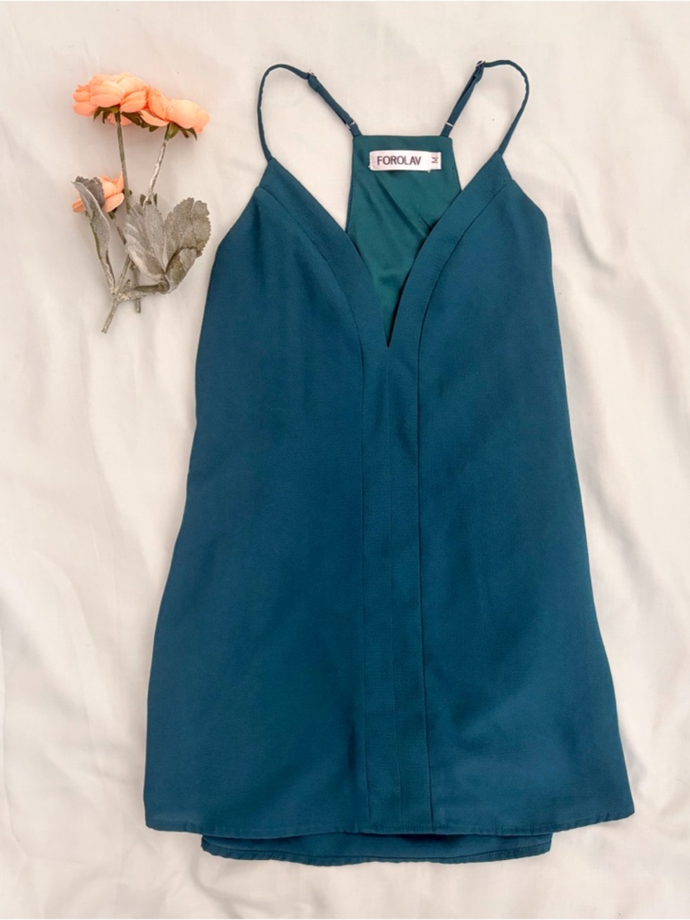 Deep Teal V-Neck Racerback Tank Top Size M Adjustable Straps Flowy Tank Top